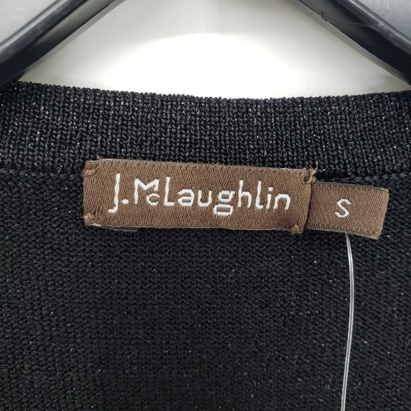 J McLaughlin Ginger Metallic Striped Crew Neck Sweater S Button Trim Black Gold - Picture 7 of 8